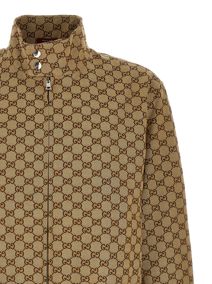 Gucci GG Bomber Jacket Beige With Ribbed Knit Details And Zip Front
