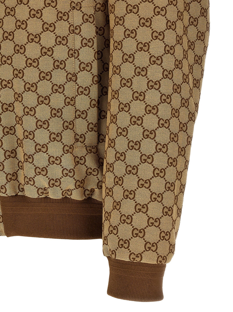 Gucci GG Bomber Jacket Beige With Ribbed Knit Details And Zip Front