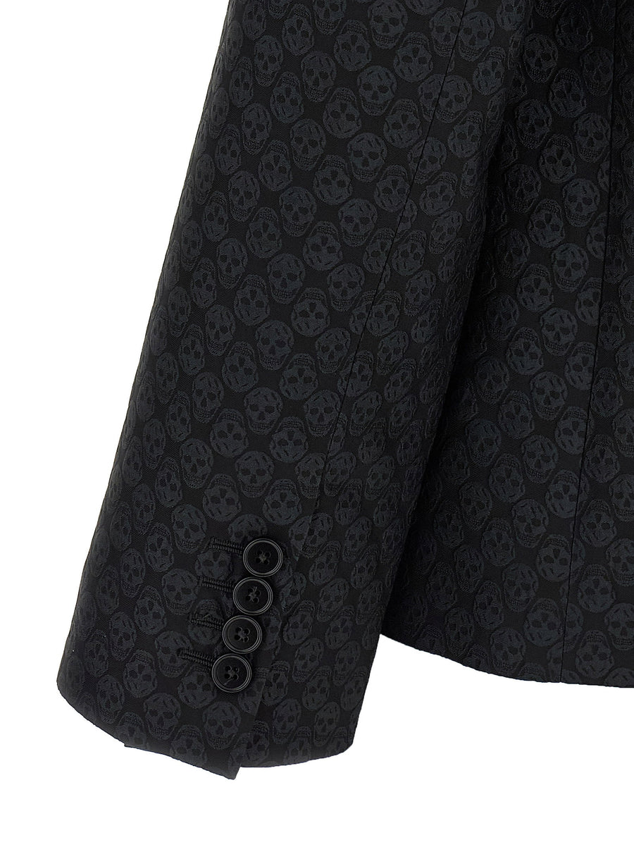 Alexander McQueen Skull Jacquard Blazer For Women Deconstructed Single Breasted Luxury Jacket