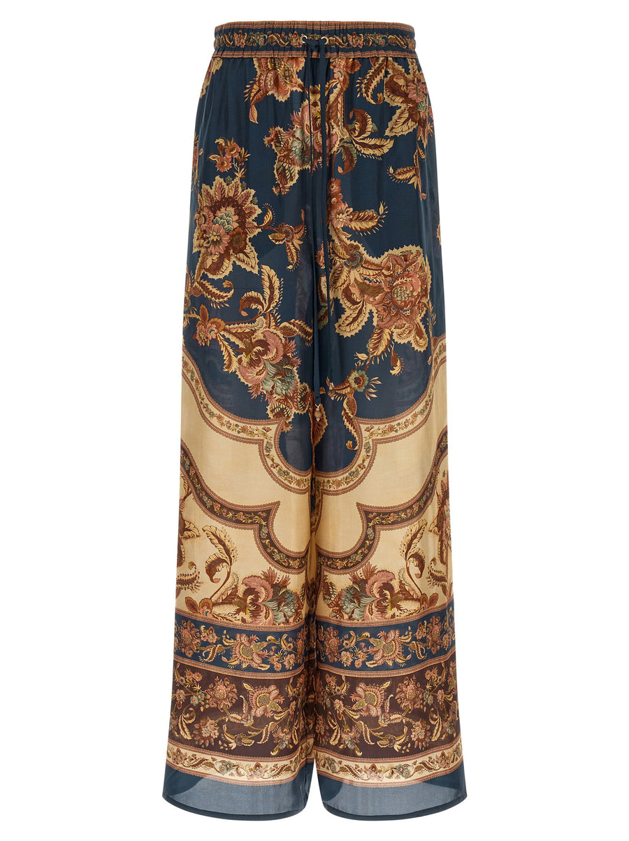 Zimmermann Silk Aster Pants For Women Multicolor Jacobean Print Relaxed Fit With Drawstring Waist And Pockets