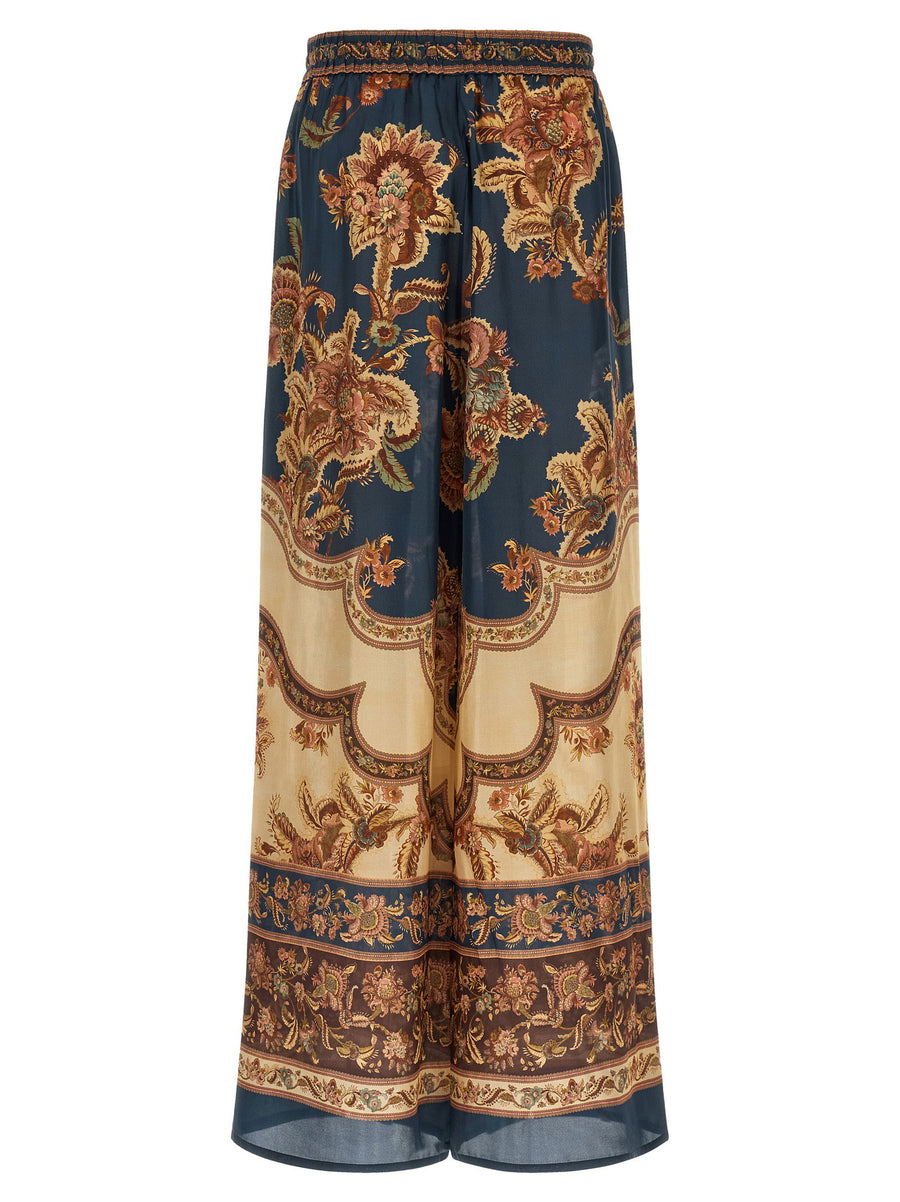 Zimmermann Silk Aster Pants For Women Multicolor Jacobean Print Relaxed Fit With Drawstring Waist And Pockets