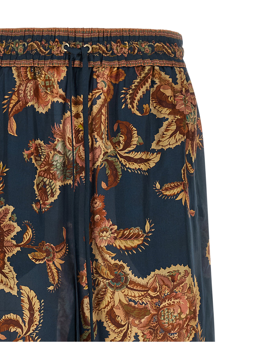 Zimmermann Silk Aster Pants For Women Multicolor Jacobean Print Relaxed Fit With Drawstring Waist And Pockets