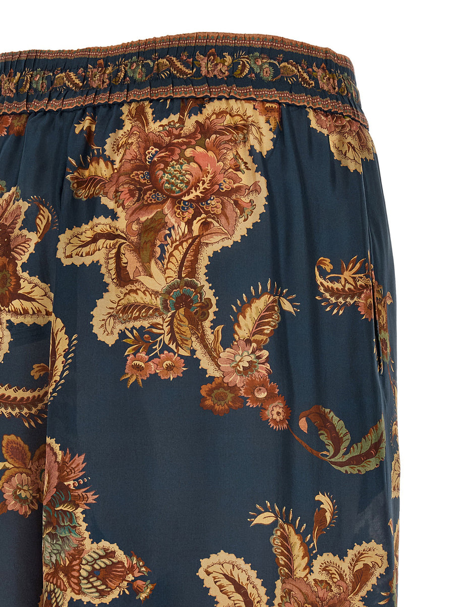 Zimmermann Silk Aster Pants For Women Multicolor Jacobean Print Relaxed Fit With Drawstring Waist And Pockets