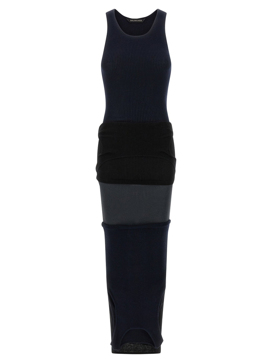Balenciaga Upside Down Dress For Women Black Ribbed Knit Architectural Layered Silhouette