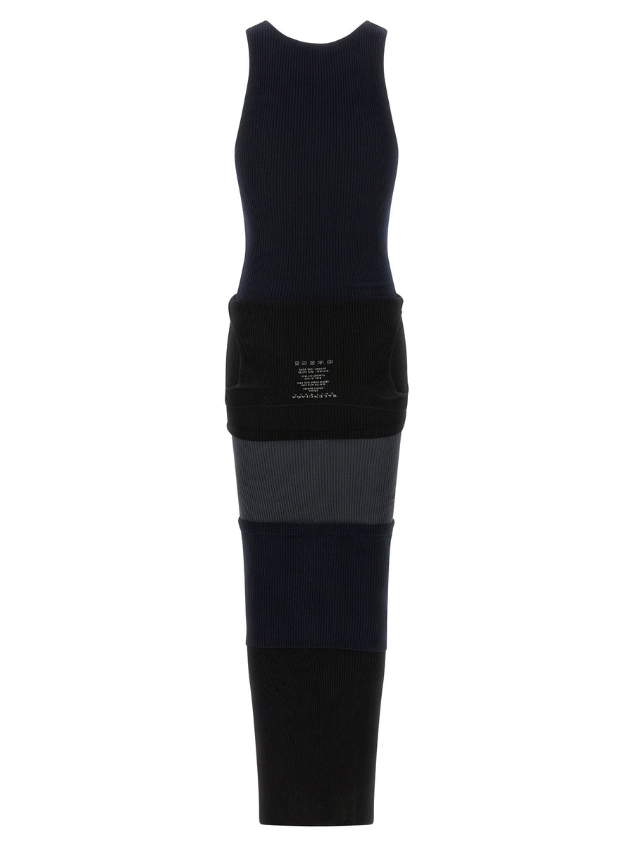 Balenciaga Upside Down Dress For Women Black Ribbed Knit Architectural Layered Silhouette