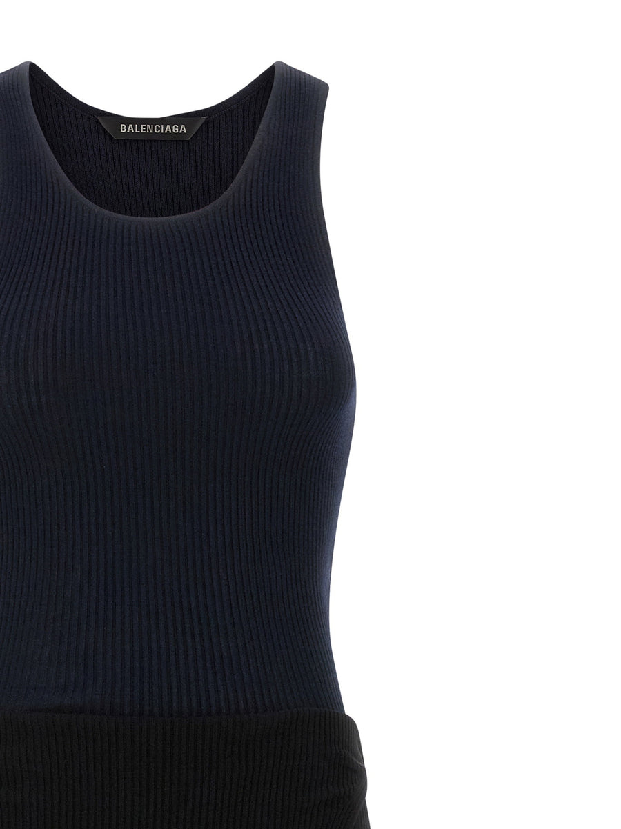 Balenciaga Upside Down Dress For Women Black Ribbed Knit Architectural Layered Silhouette