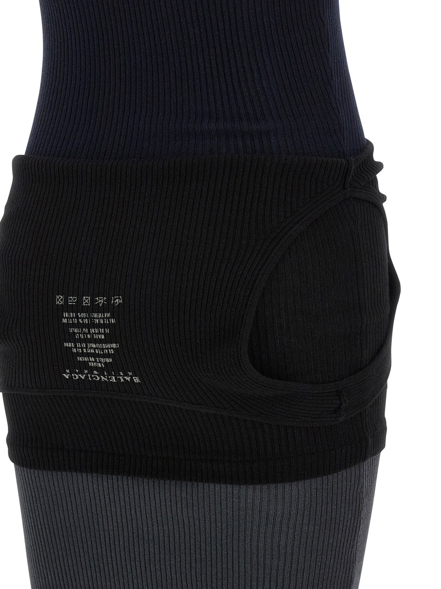 Balenciaga Upside Down Dress For Women Black Ribbed Knit Architectural Layered Silhouette