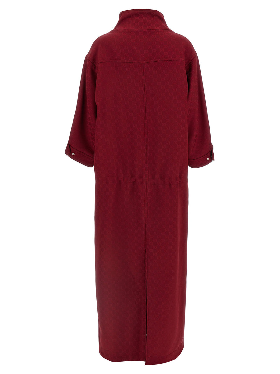 Gucci GG Coat For Women Red Jacquard Luxury Outerwear With Viscose Lining Versatile Day To Night Style Rosso Ancora