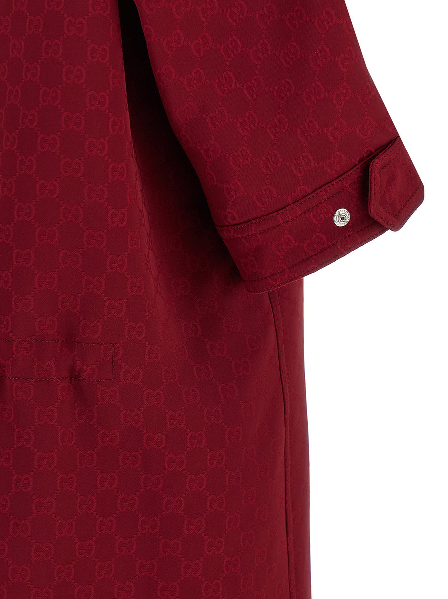 Gucci GG Coat For Women Red Jacquard Luxury Outerwear With Viscose Lining Versatile Day To Night Style Rosso Ancora