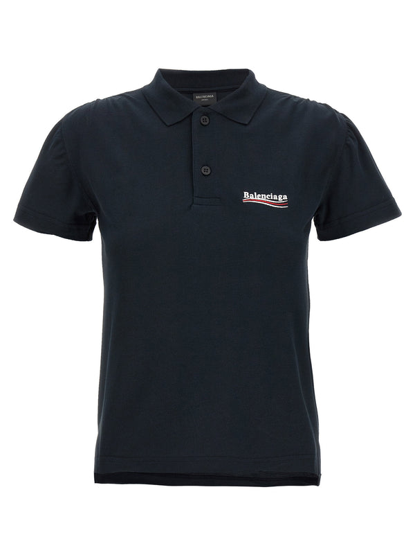 Balenciaga Logo Embroidery Polo Shirt Dual Front Back Logos Blue Delave Pique 100 Percent Cotton Unisex Luxury
