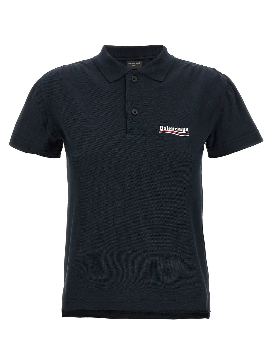 Balenciaga Logo Embroidery Polo Shirt Dual Front Back Logos Blue Delave Pique 100 Percent Cotton Unisex Luxury