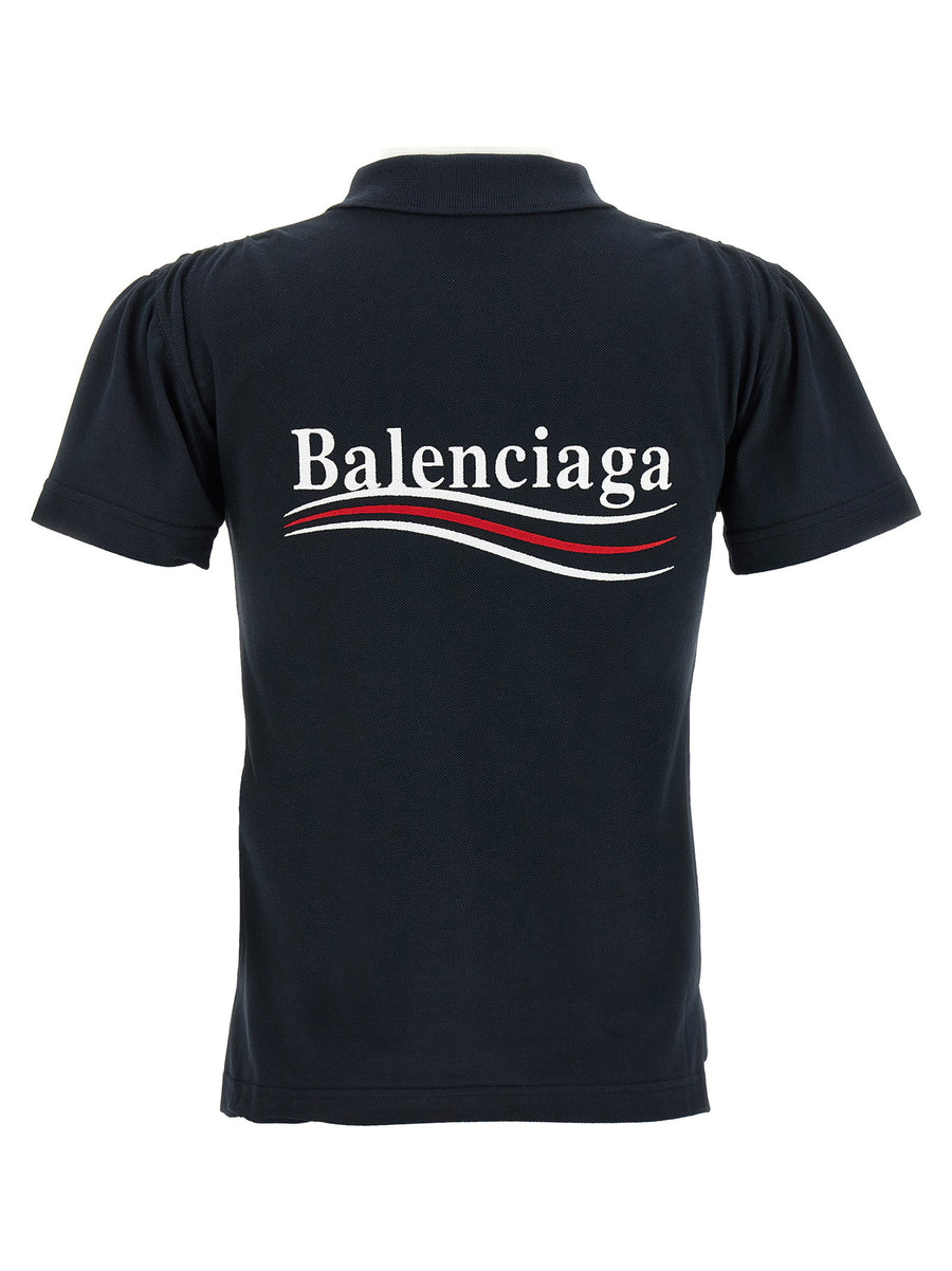 Balenciaga Logo Embroidery Polo Shirt Dual Front Back Logos Blue Delave Pique 100 Percent Cotton Unisex Luxury