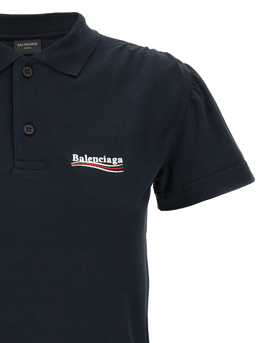 Balenciaga Logo Embroidery Polo Shirt Dual Front Back Logos Blue Delave Pique 100 Percent Cotton Unisex Luxury