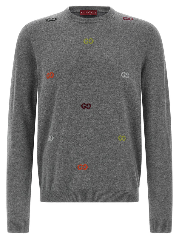 Gucci GG Intarsia Cashmere Sweater For Men With Gray Crew Neck And Luxury Warmth