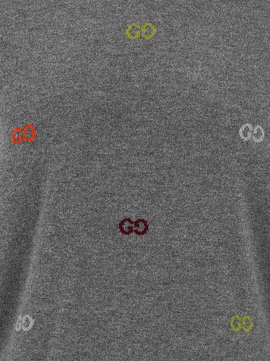 Gucci GG Intarsia Cashmere Sweater For Men With Gray Crew Neck And Luxury Warmth