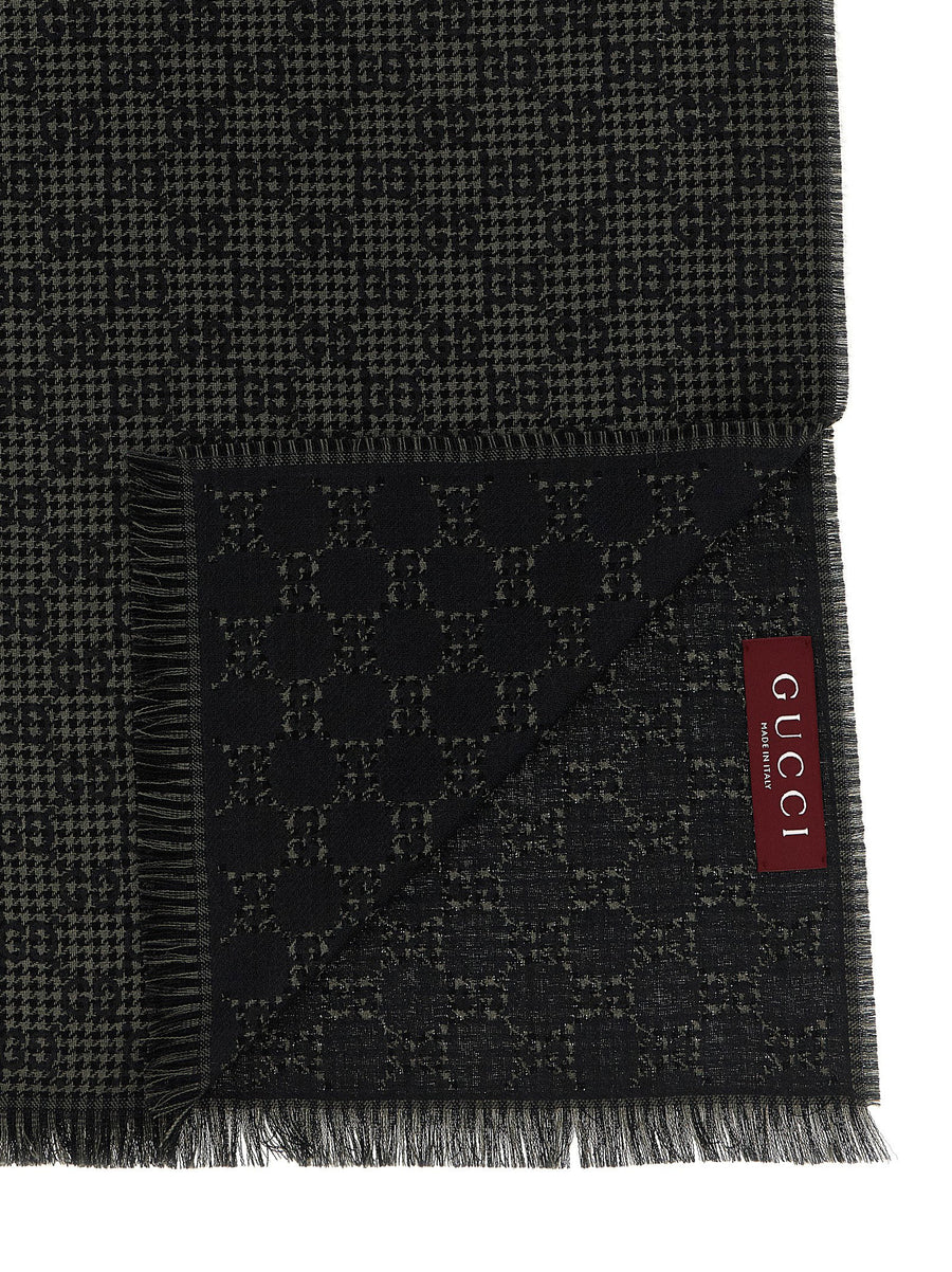 Gucci Wool Silk Scarf Reversible Double Face For Men Multicolor GG Jacquard Luxurious Accessory