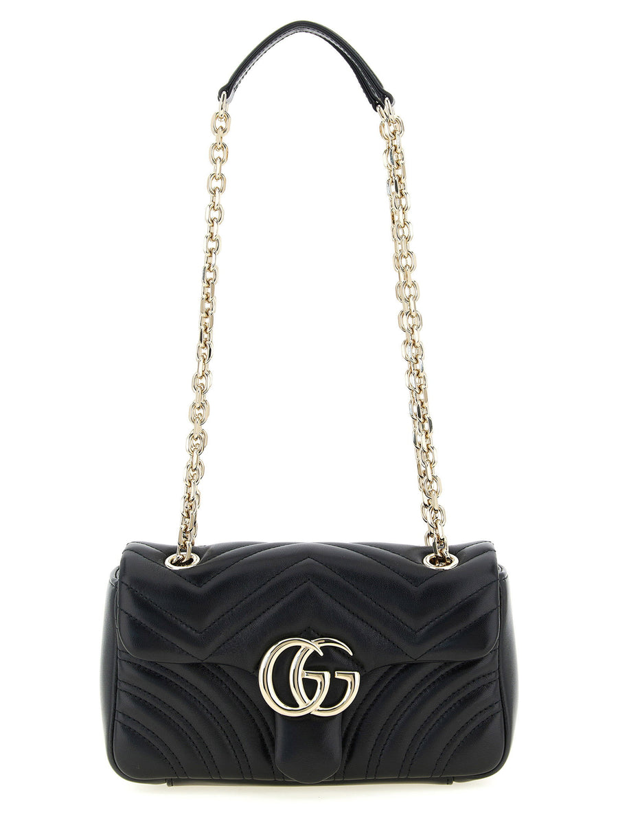 Gucci GG Marmont Small Shoulder Bag Black Lambskin Chevron Matelasse