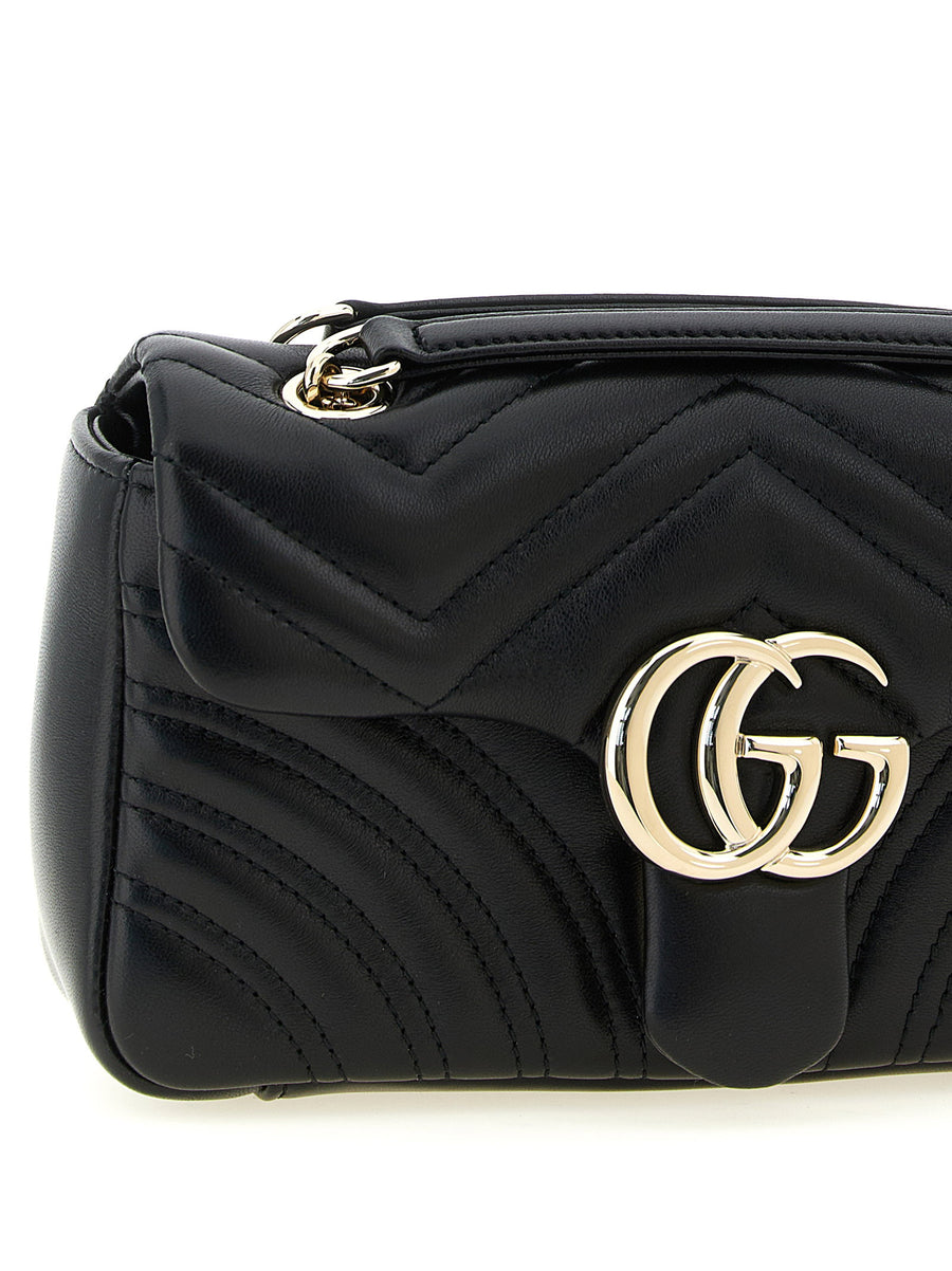 Gucci GG Marmont Small Shoulder Bag Black Lambskin Chevron Matelasse