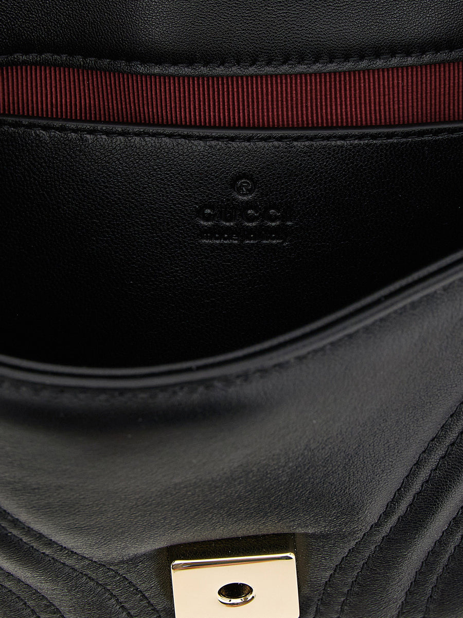 Gucci GG Marmont Small Shoulder Bag Black Lambskin Chevron Matelasse