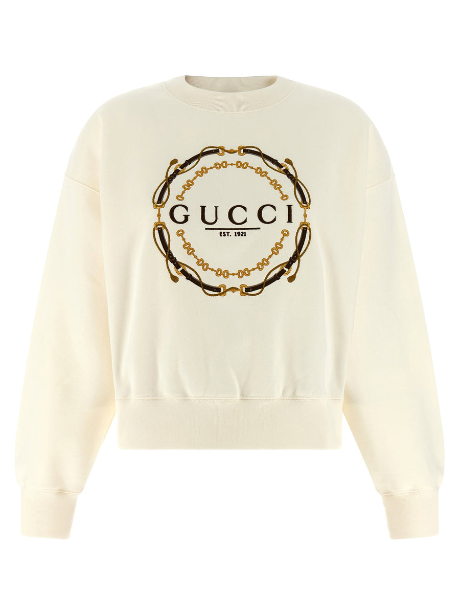 Gucci Embroidery Sweatshirt White 100 Percent Cotton Women Topwear Crew Neck