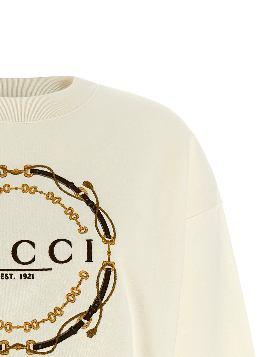 Gucci Embroidery Sweatshirt White 100 Percent Cotton Women Topwear Crew Neck