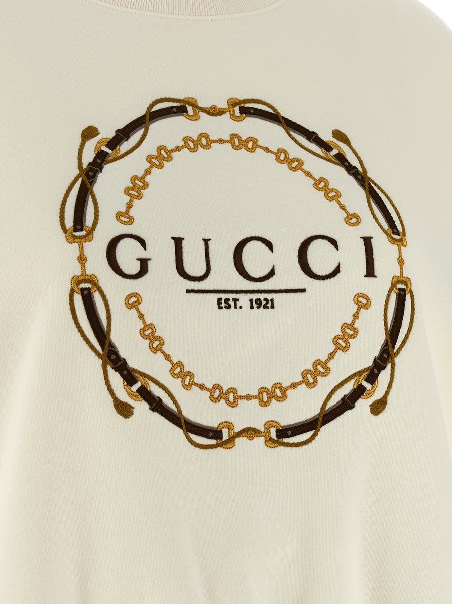 Gucci Embroidery Sweatshirt White 100 Percent Cotton Women Topwear Crew Neck