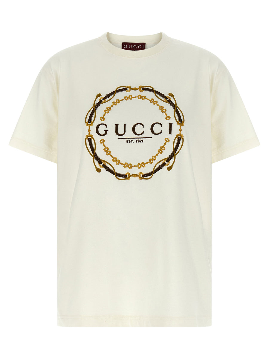 Gucci Est 1921 Embroidered T Shirt White Cotton Jersey