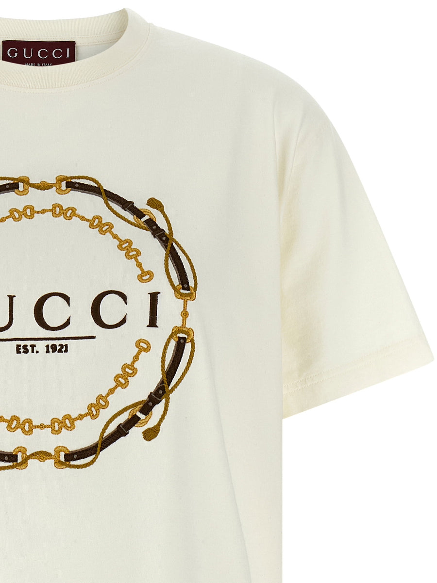 Gucci Est 1921 Embroidered T Shirt White Cotton Jersey