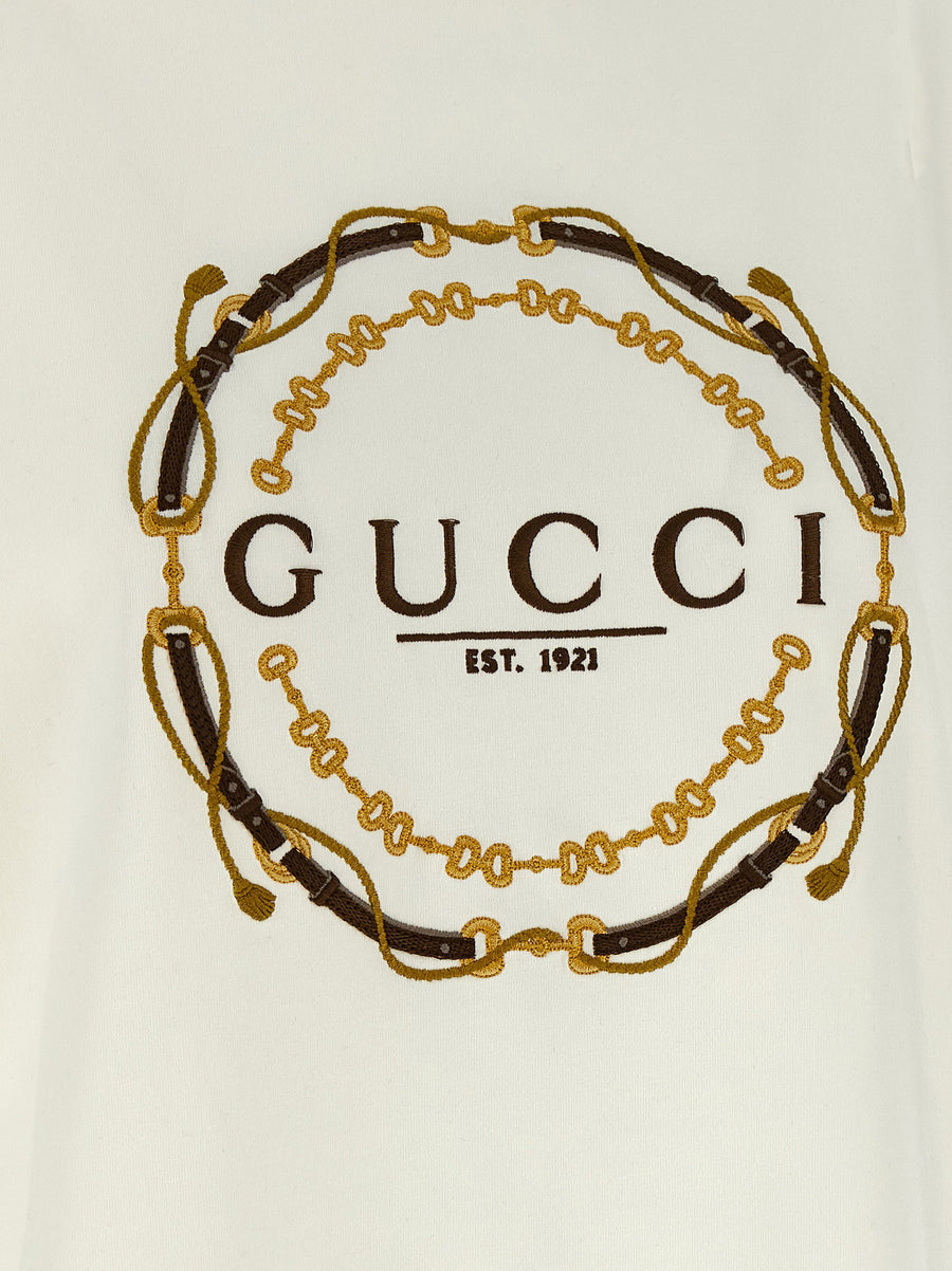 Gucci Est 1921 Embroidered T Shirt White Cotton Jersey