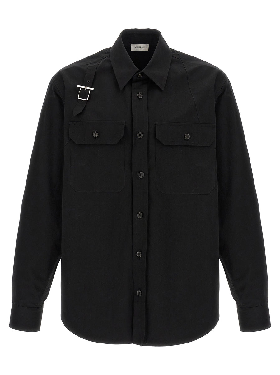 Alexander McQueen Harness Utility Shirt For Men Premium Cotton Blend With Buckle Detailing And Utility Pockets