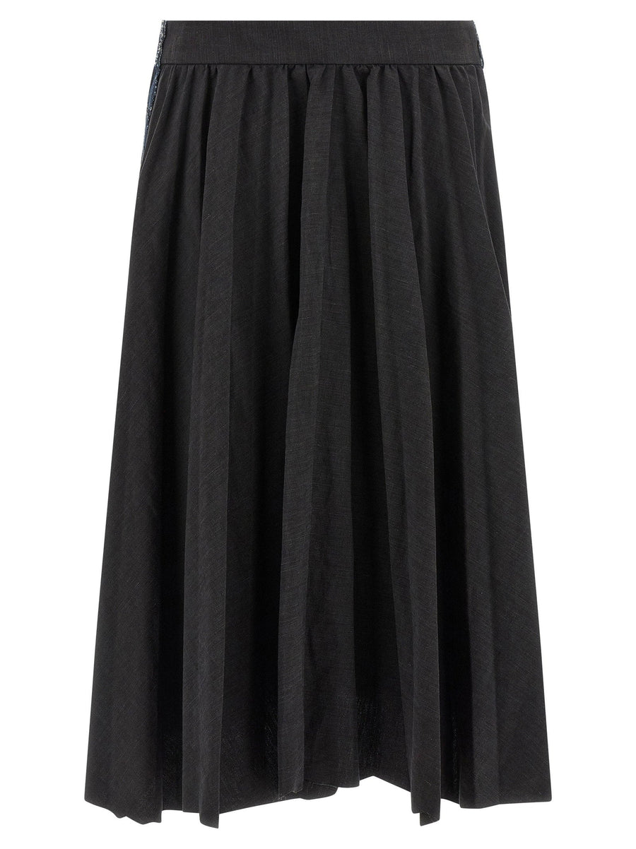 Balenciaga Hybrid Pleated Midi Skirt Linen-Cotton Denim Blend For Modern Women Luxurious Wardrobe Essential