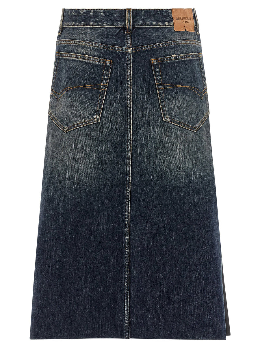 Balenciaga Hybrid Pleated Midi Skirt Linen-Cotton Denim Blend For Modern Women Luxurious Wardrobe Essential