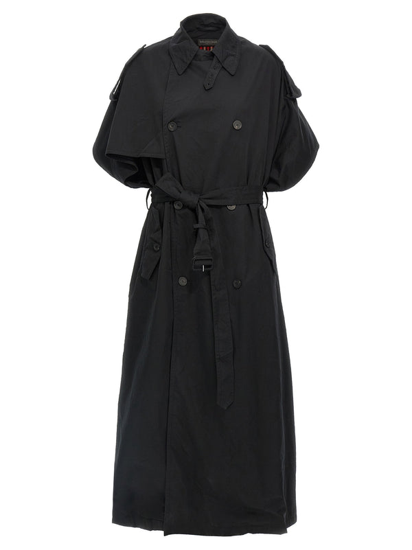 Balenciaga Stole Trench Coat for Women Luxury Sleeveless Open Back Design with Pockets Removable Belt