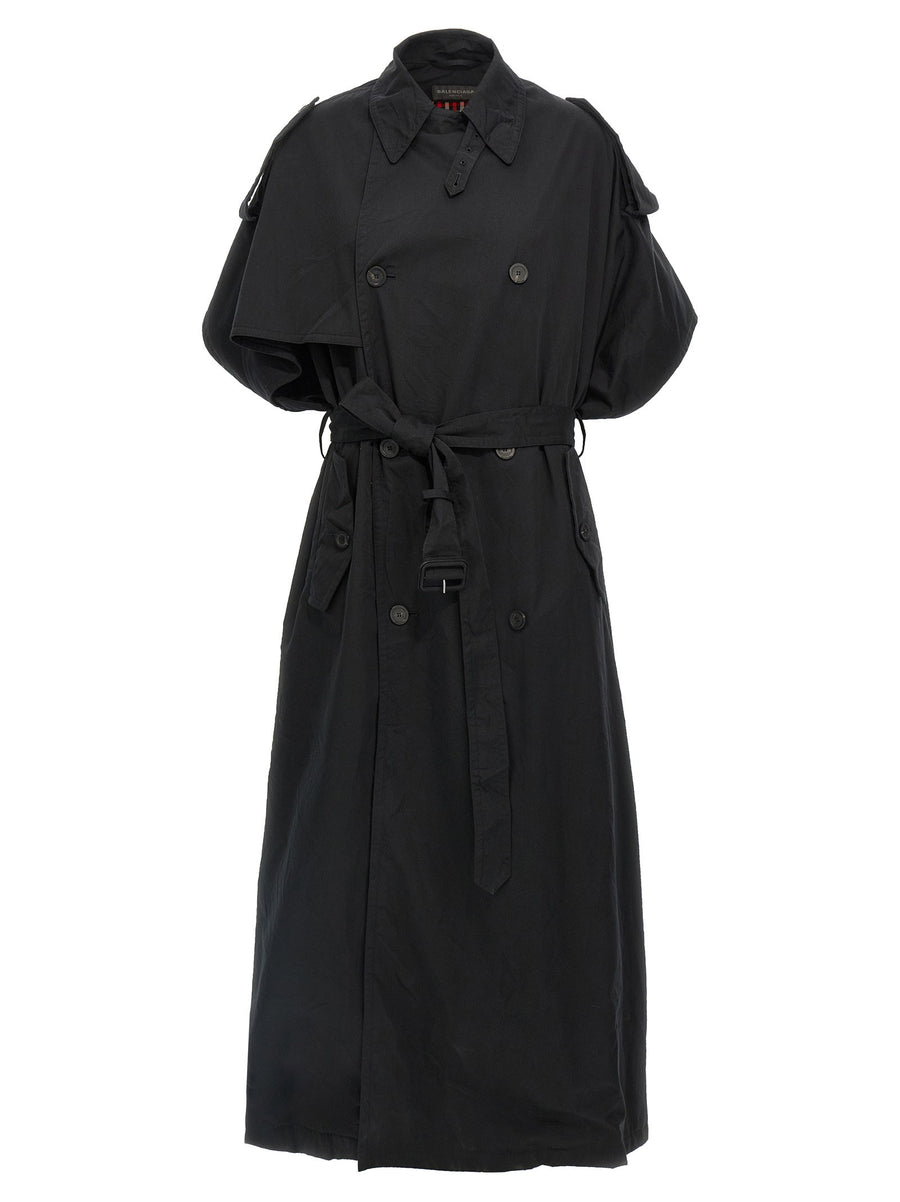 Balenciaga Stole Trench Coat for Women Luxury Sleeveless Open Back Design with Pockets Removable Belt