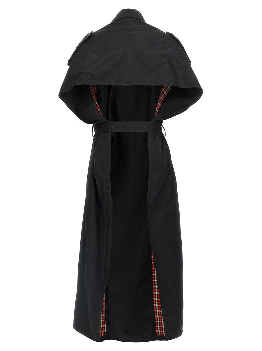 Balenciaga Stole Trench Coat for Women Luxury Sleeveless Open Back Design with Pockets Removable Belt