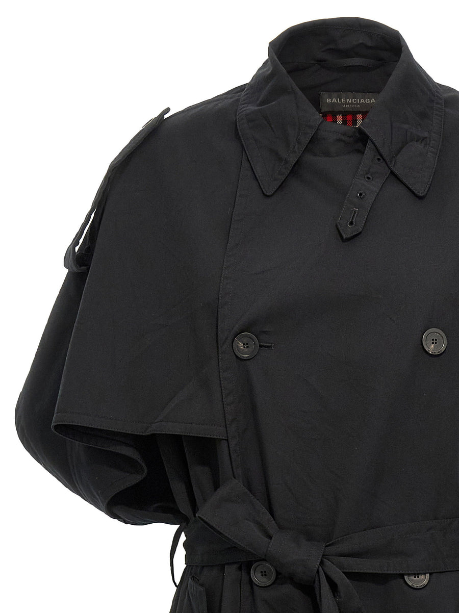 Balenciaga Stole Trench Coat for Women Luxury Sleeveless Open Back Design with Pockets Removable Belt