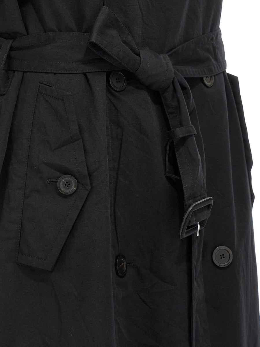 Balenciaga Stole Trench Coat for Women Luxury Sleeveless Open Back Design with Pockets Removable Belt