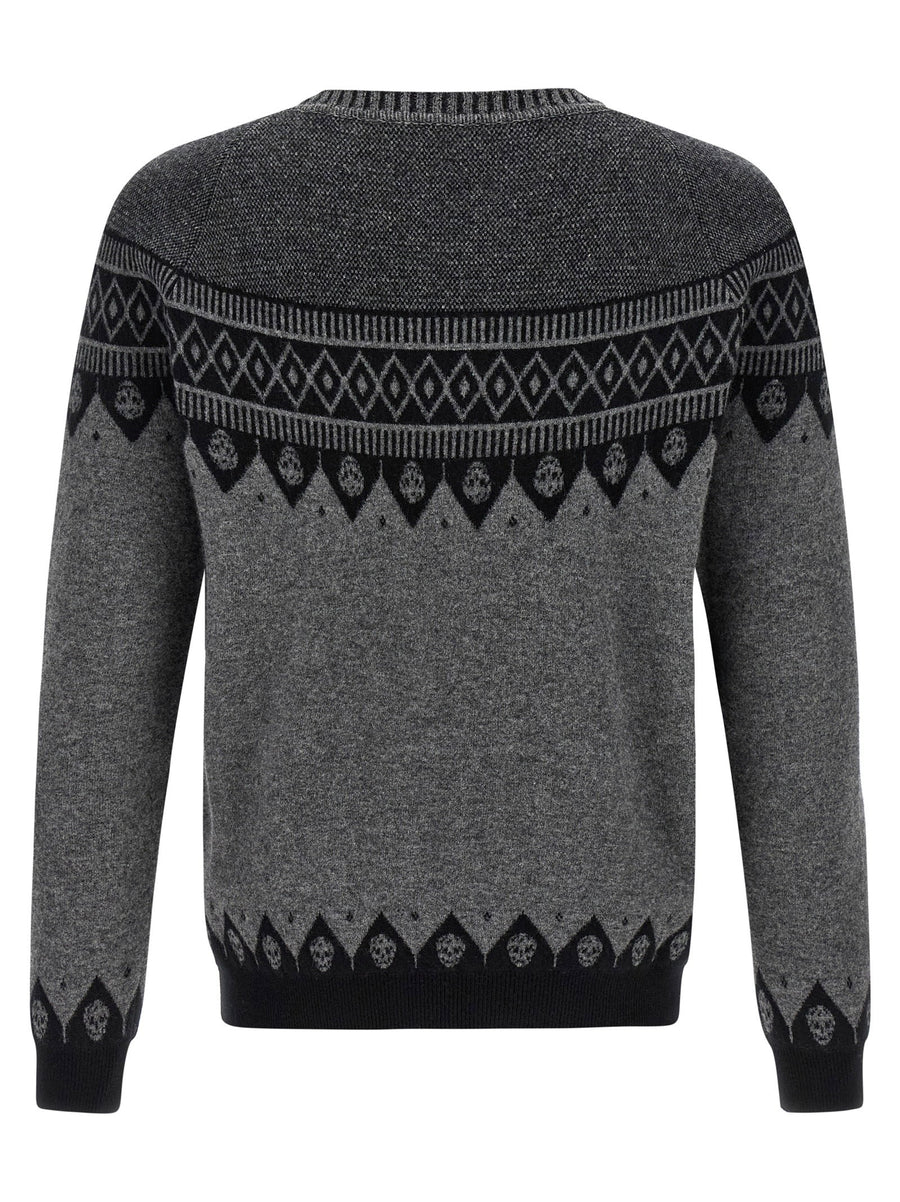 Alexander McQueen Premium Skull Knitwear Sweater For Men In Gray Wool With Jacquard Skull Motif