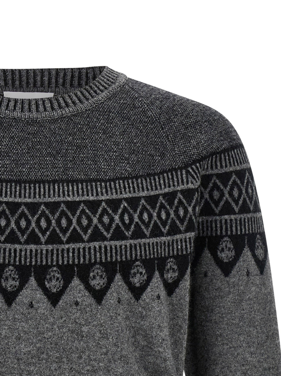 Alexander McQueen Premium Skull Knitwear Sweater For Men In Gray Wool With Jacquard Skull Motif