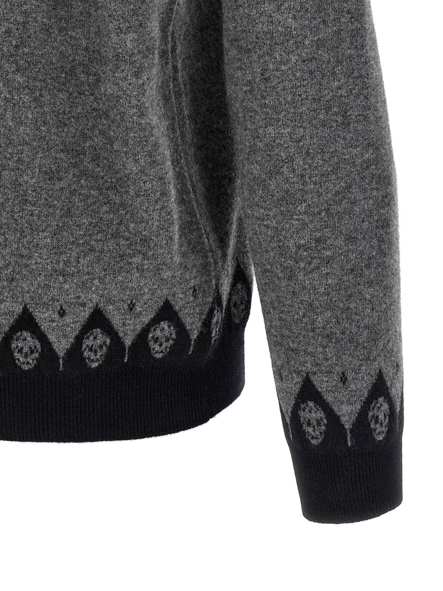 Alexander McQueen Premium Skull Knitwear Sweater For Men In Gray Wool With Jacquard Skull Motif
