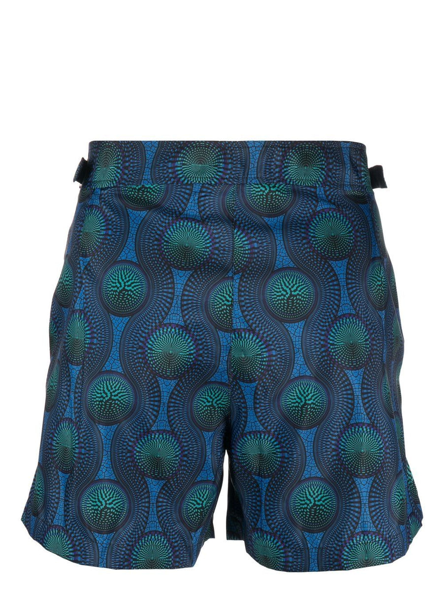 Ozwald Boateng Mosaic Print Blue Swim Shorts For Men Premium Bold Luxury Resort Style