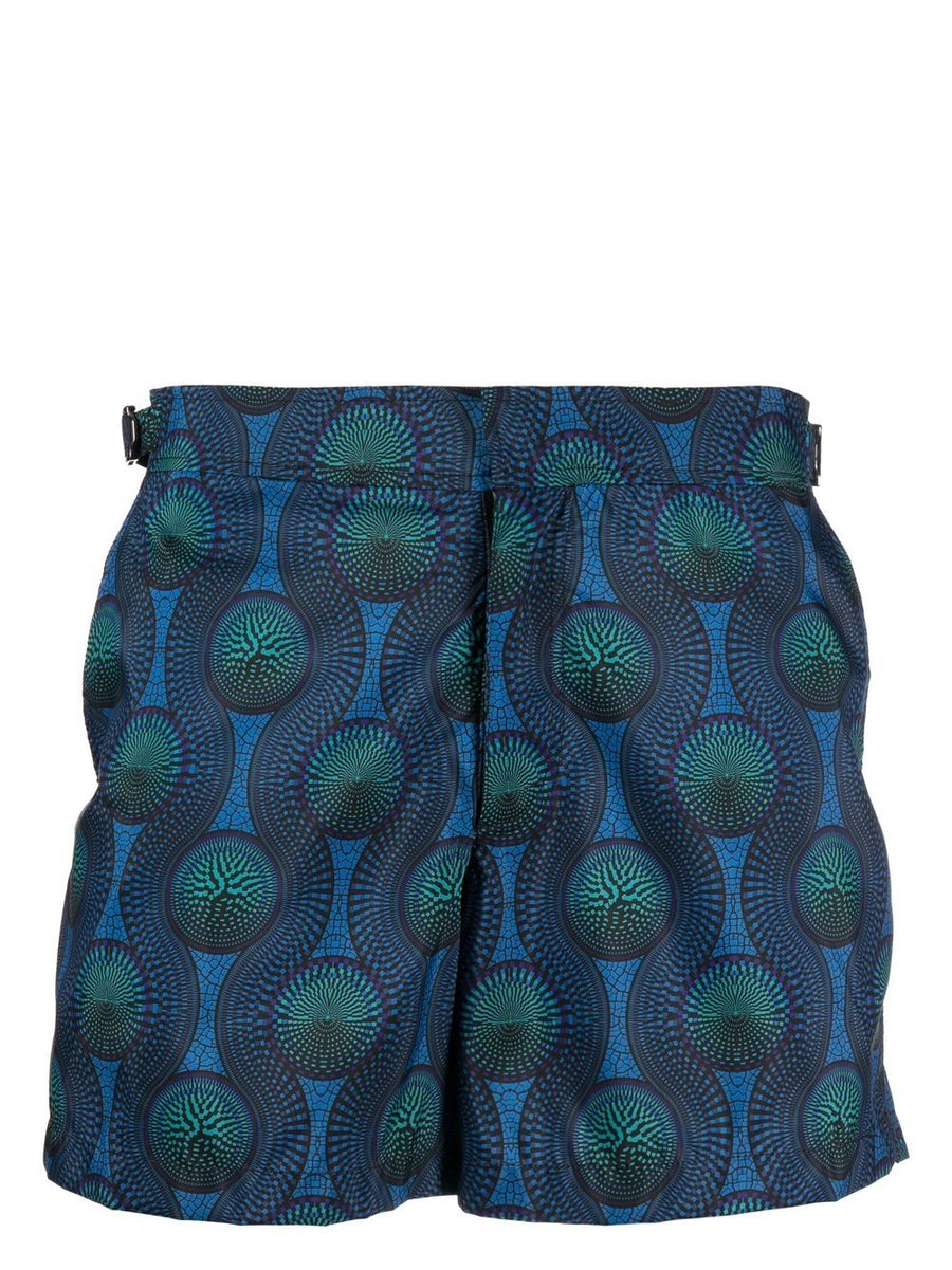 Ozwald Boateng Mosaic Print Blue Swim Shorts For Men Premium Bold Luxury Resort Style