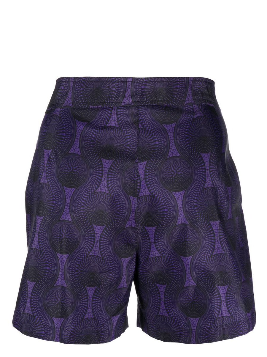 Ozwald Boateng Mens Purple Mosaic Print Swim Shorts With Side Buckle Closure Above Knee Length Luxury Resortwear