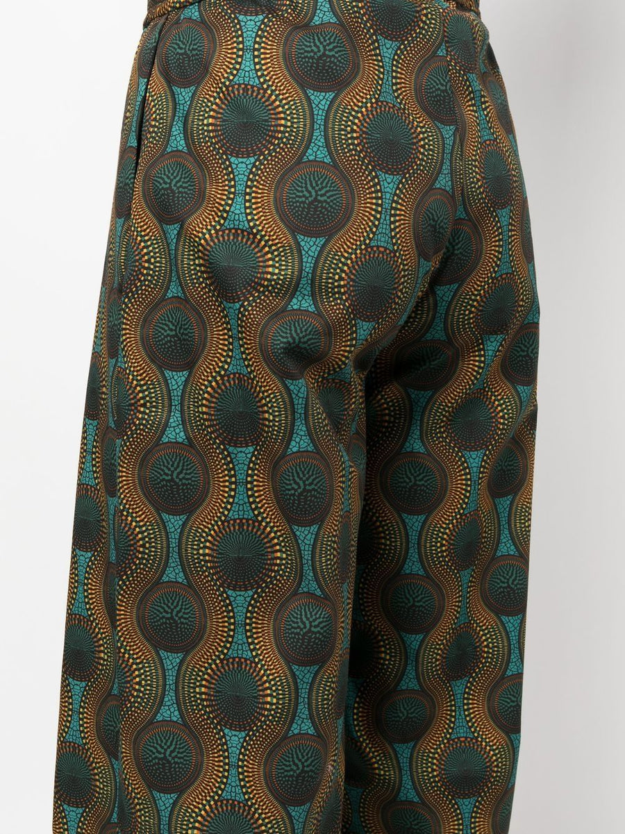 Ozwald Boateng Premium Elastic Waist Printed Cotton Trousers For Modern Men Orange Geometric Wide Leg