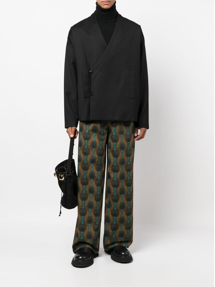 Ozwald Boateng Premium Elastic Waist Printed Cotton Trousers For Modern Men Orange Geometric Wide Leg