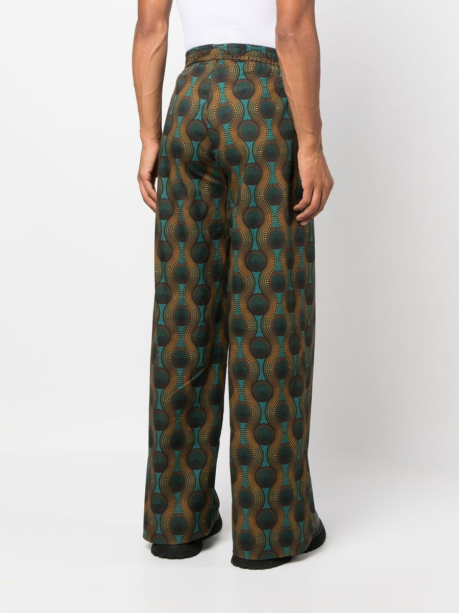 Ozwald Boateng Premium Elastic Waist Printed Cotton Trousers For Modern Men Orange Geometric Wide Leg