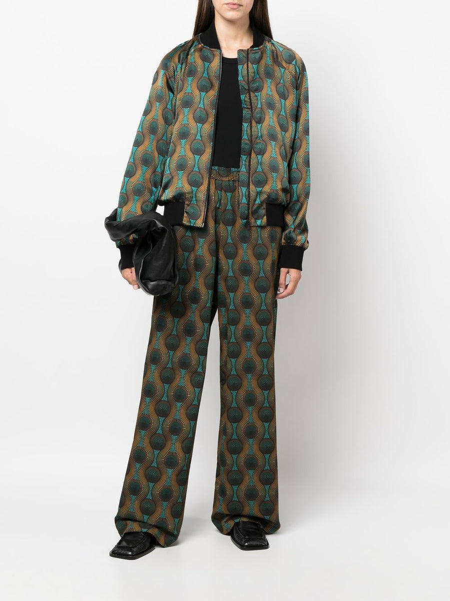 Ozwald Boateng Premium Elastic Waist Printed Cotton Trousers For Modern Men Orange Geometric Wide Leg