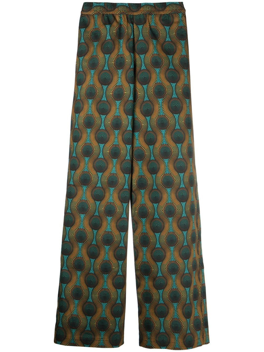 Ozwald Boateng Premium Elastic Waist Printed Cotton Trousers For Modern Men Orange Geometric Wide Leg