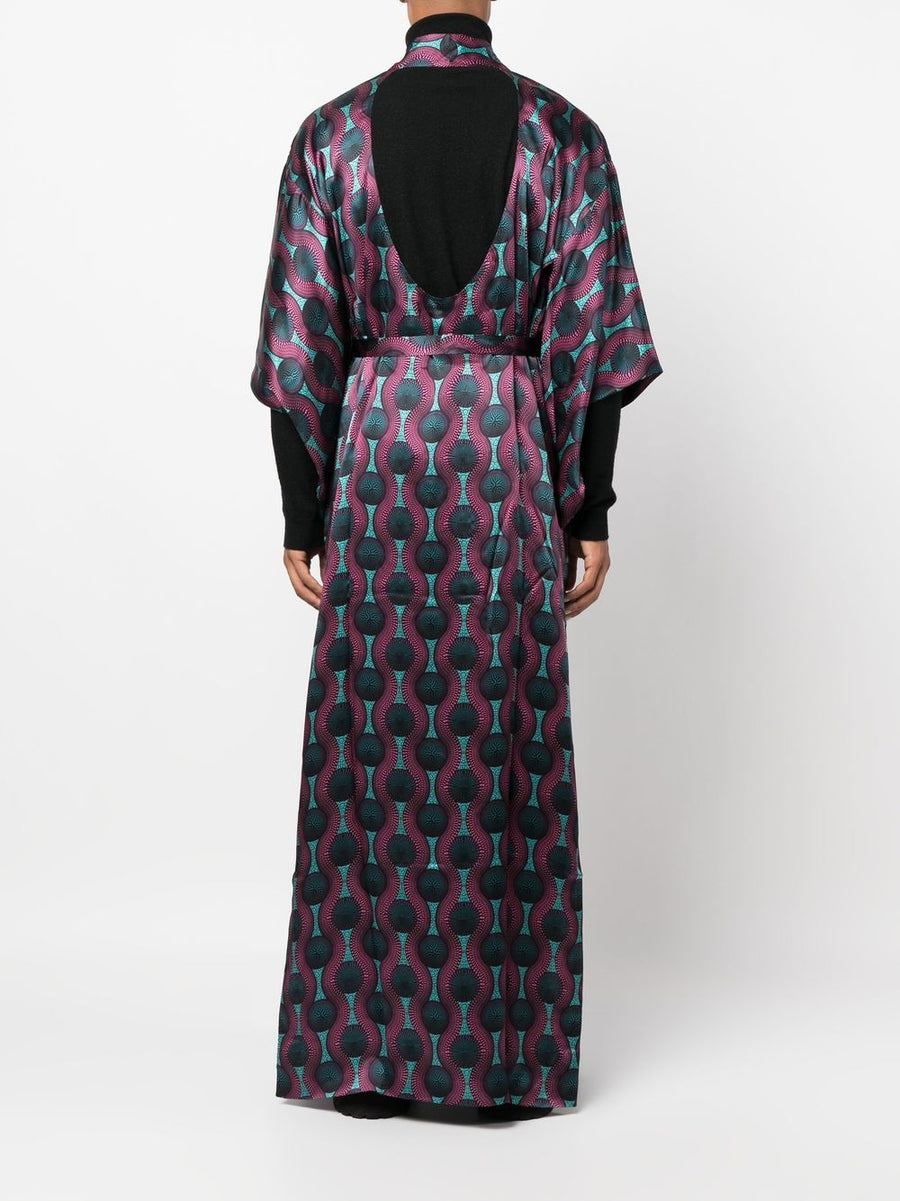 Ozwald Boateng Silk Kimono Dress Printed Purple Multicolor Geometric Print For Evening Glamour