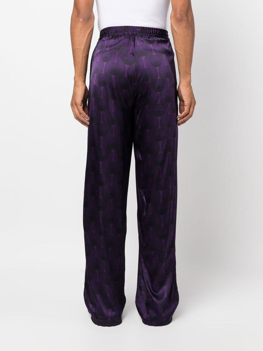 Ozwald Boateng Luxury Silk Trousers With Elastic Waist And Bold Purple Geometric Print For Men